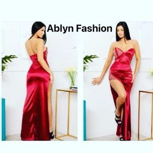 Get a Clue Evening Dress- Scarlet & Violet